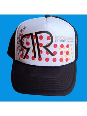 Rockstar Energy Drink Trucker Hat Black & White Autographed Vintage Nwt New